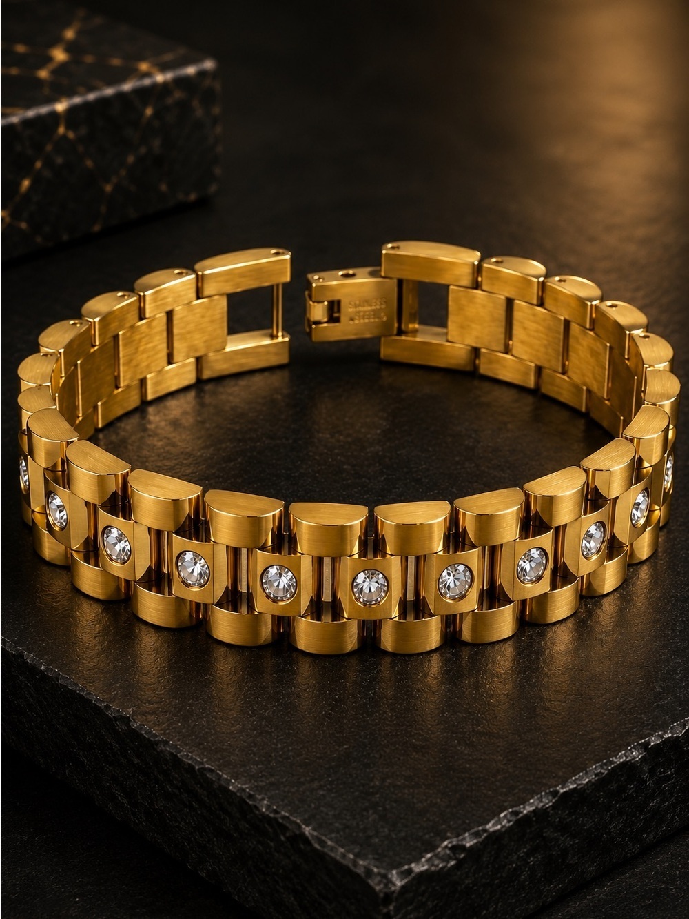 Unisex Luxury Gold color Crystal Link Bracelet